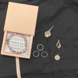 Beaded Stretch Bracelet in Pink and Gray, stainless and sterling bundle